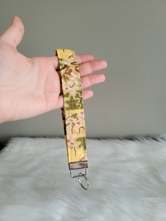 Yellow and Green Leaves Wristlet Keychain