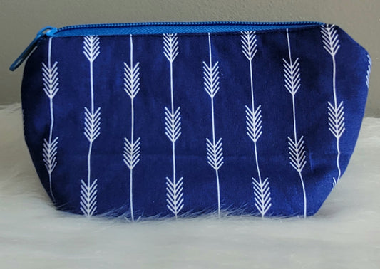 Blue with White Arrows Small Zipper Pouch