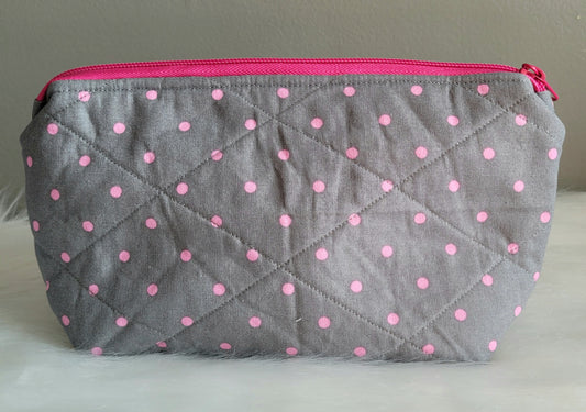 Grey with Pink Polka Dots Medium Zipper Pouch